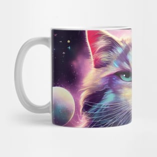 a majestic cat in outer space, surrounded by celestial bodies like stars, planets, and galaxies Mug